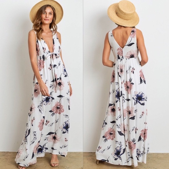 Dresses & Skirts - Tie Front Floral Maxi Dress White